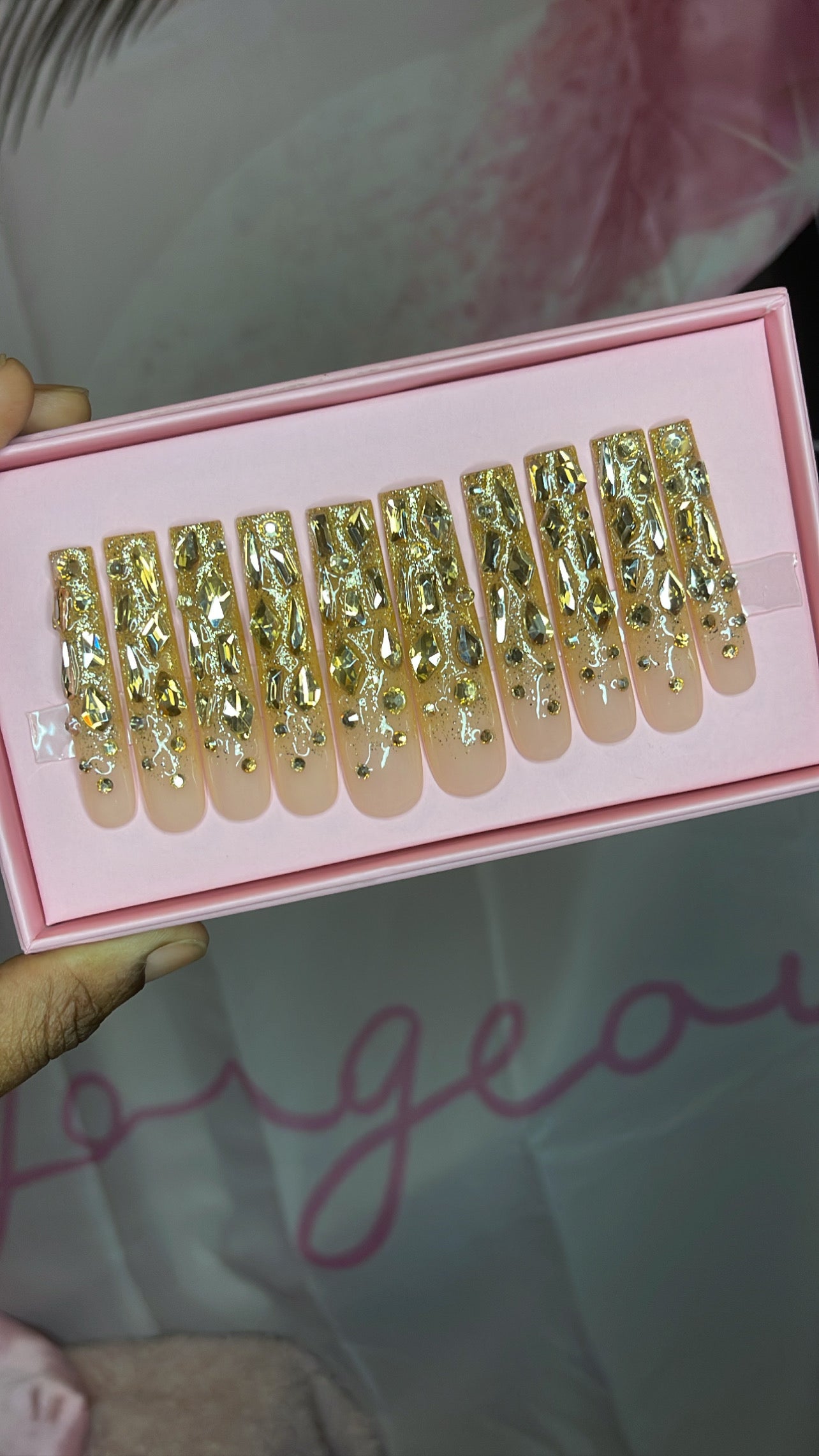 G.B.SLLC 100% Hand-Made Press On Nails Gold Shimmer Set