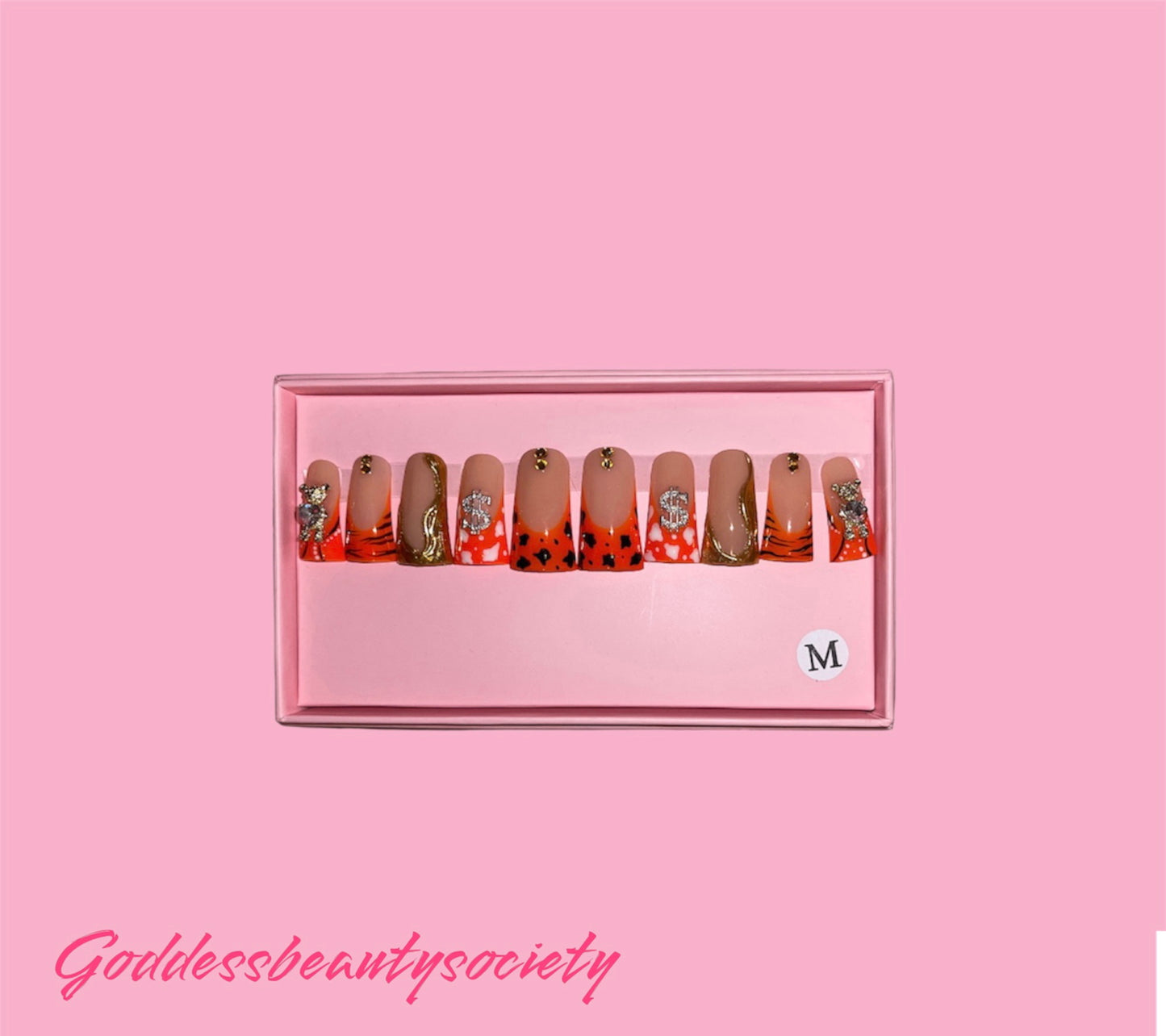 G.B.SLLC 100% Hand-Made Press On Nails Pumpkin Orange Duckies Set