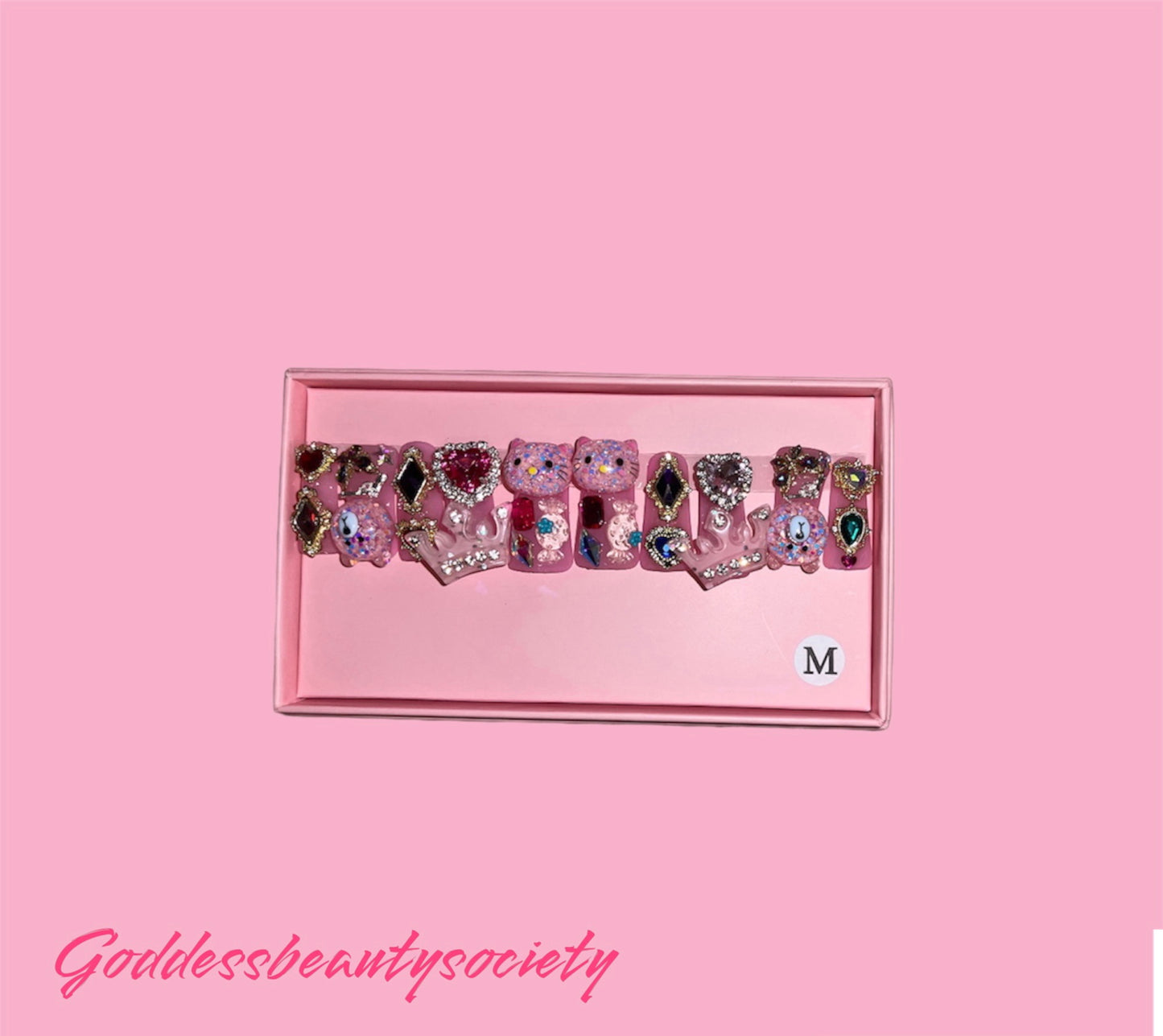 G.B.SLLC 100% Hand-Made Press On Nails Goddess Jewels Duckies Set