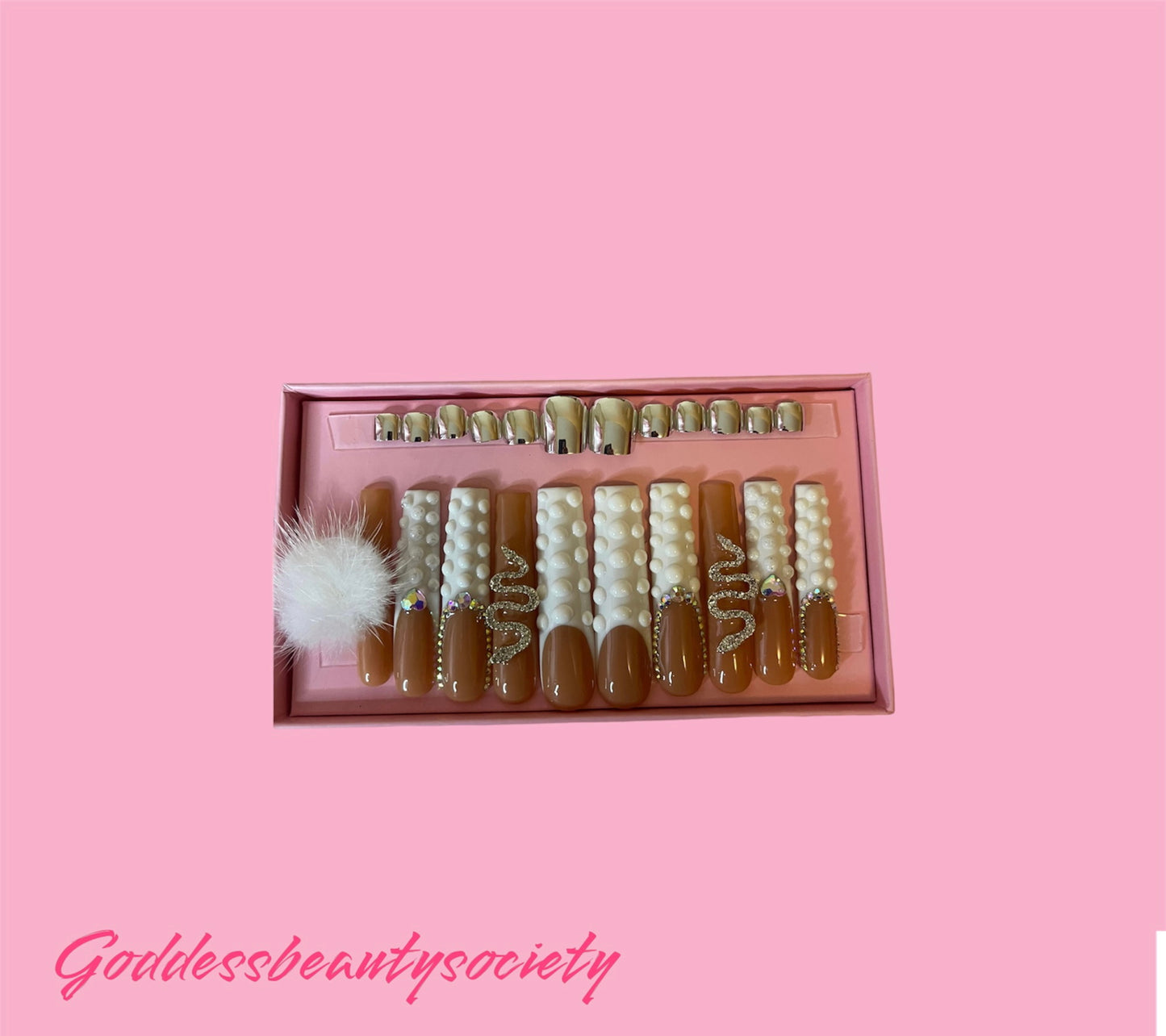 G.B.SLLC 100% Hand-Made Press On Nails Platinum Set