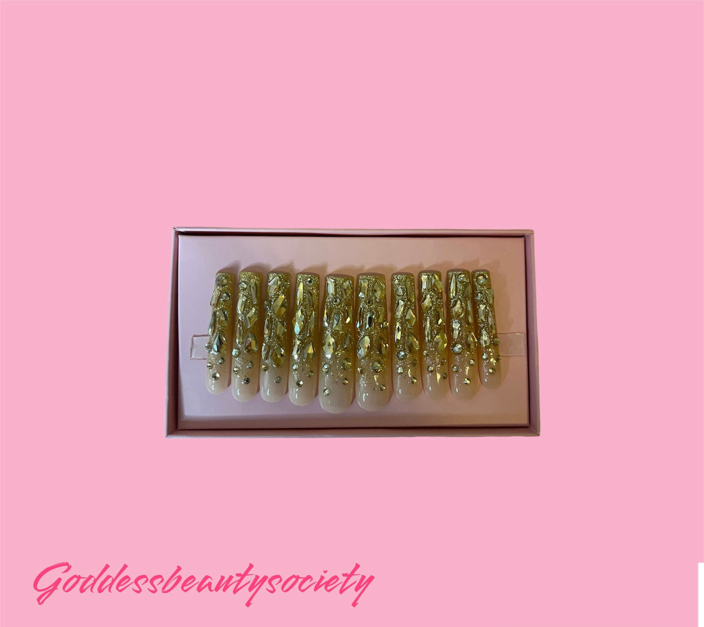 G.B.SLLC 100% Hand-Made Press On Nails Gold Shimmer Set