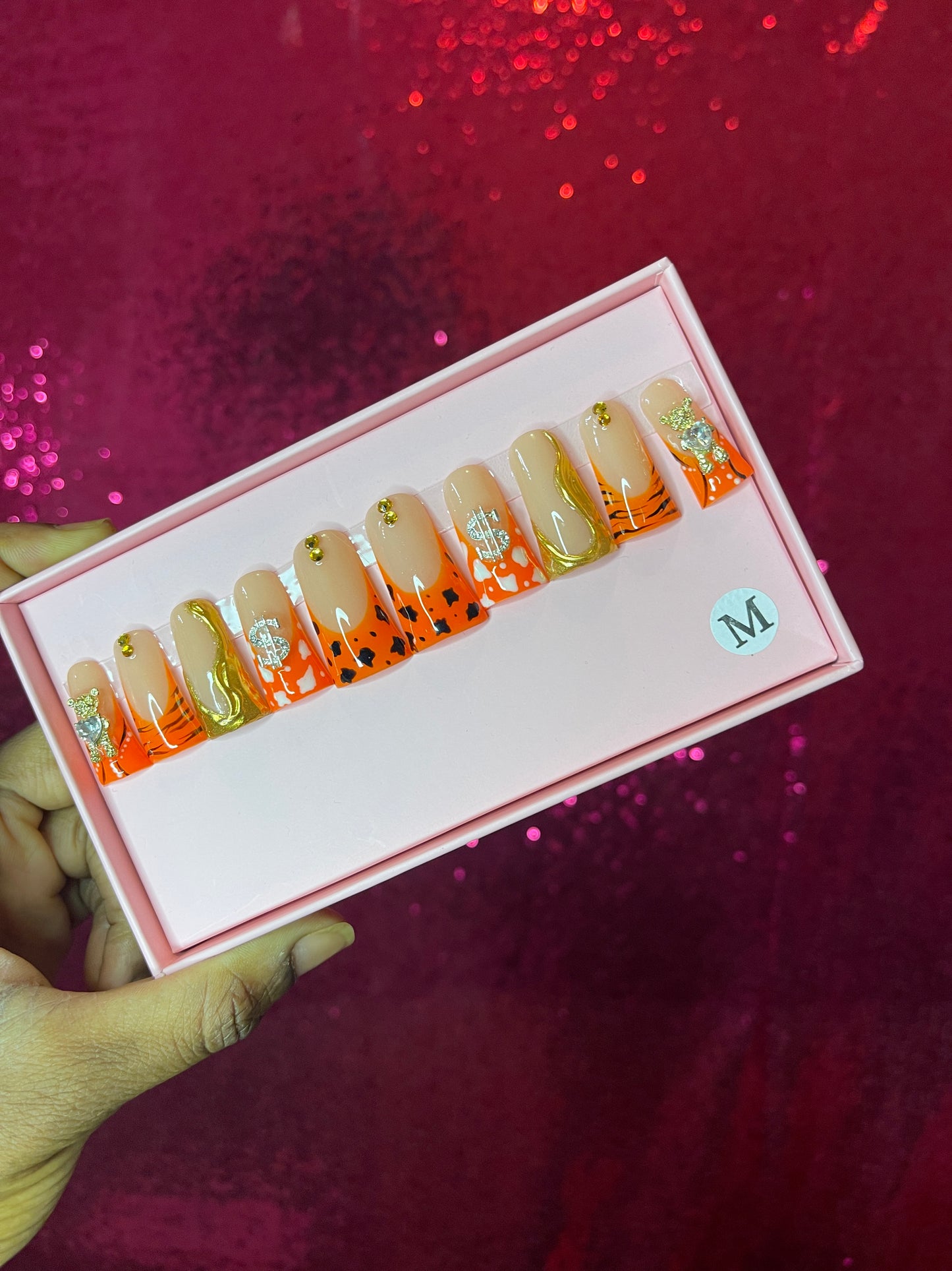 G.B.SLLC 100% Hand-Made Press On Nails Pumpkin Orange Duckies Set