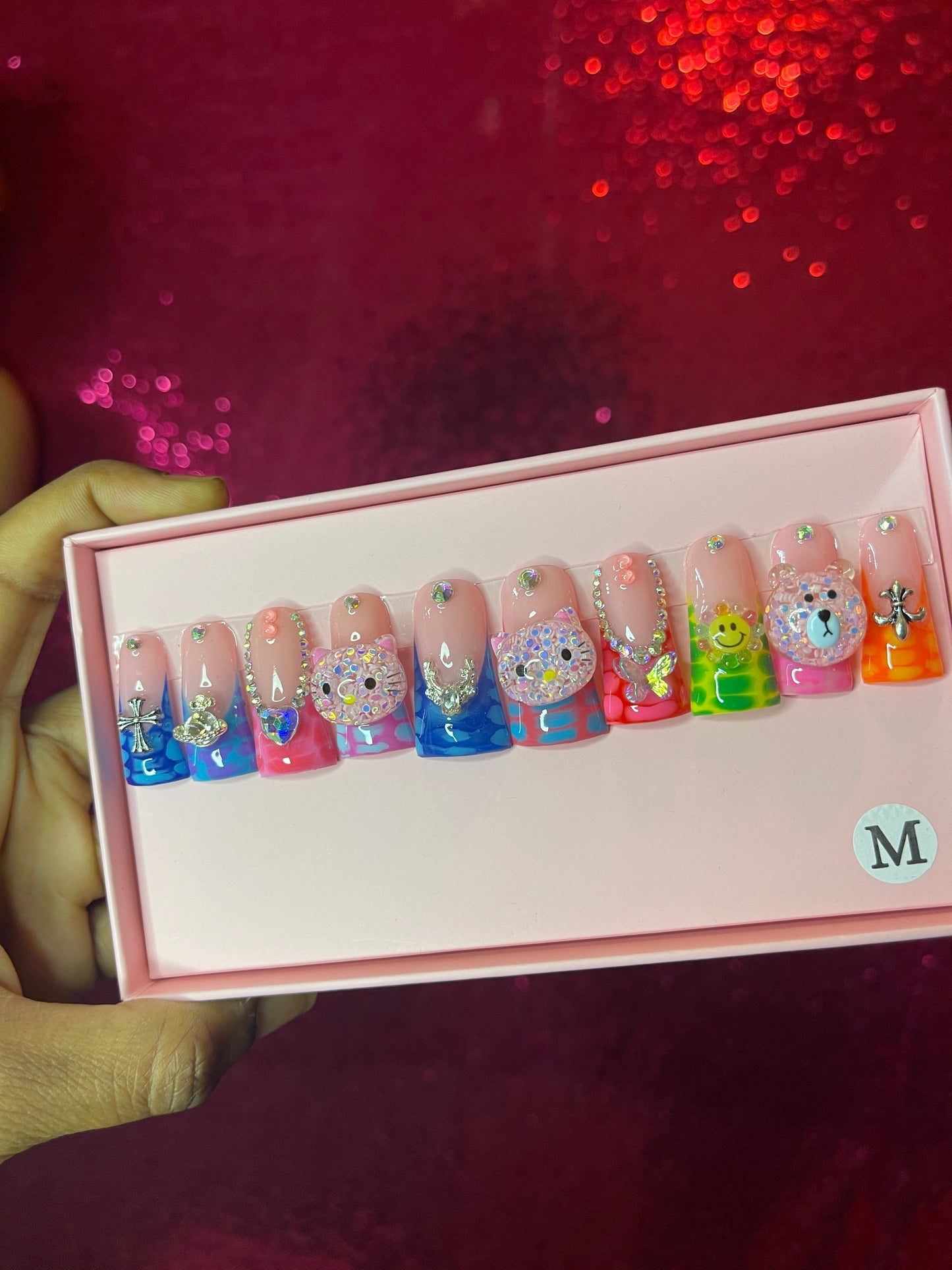 G.B.SLLC 100% Hand-Made Press On Nails Exotic Hello Kitty Duckies Set