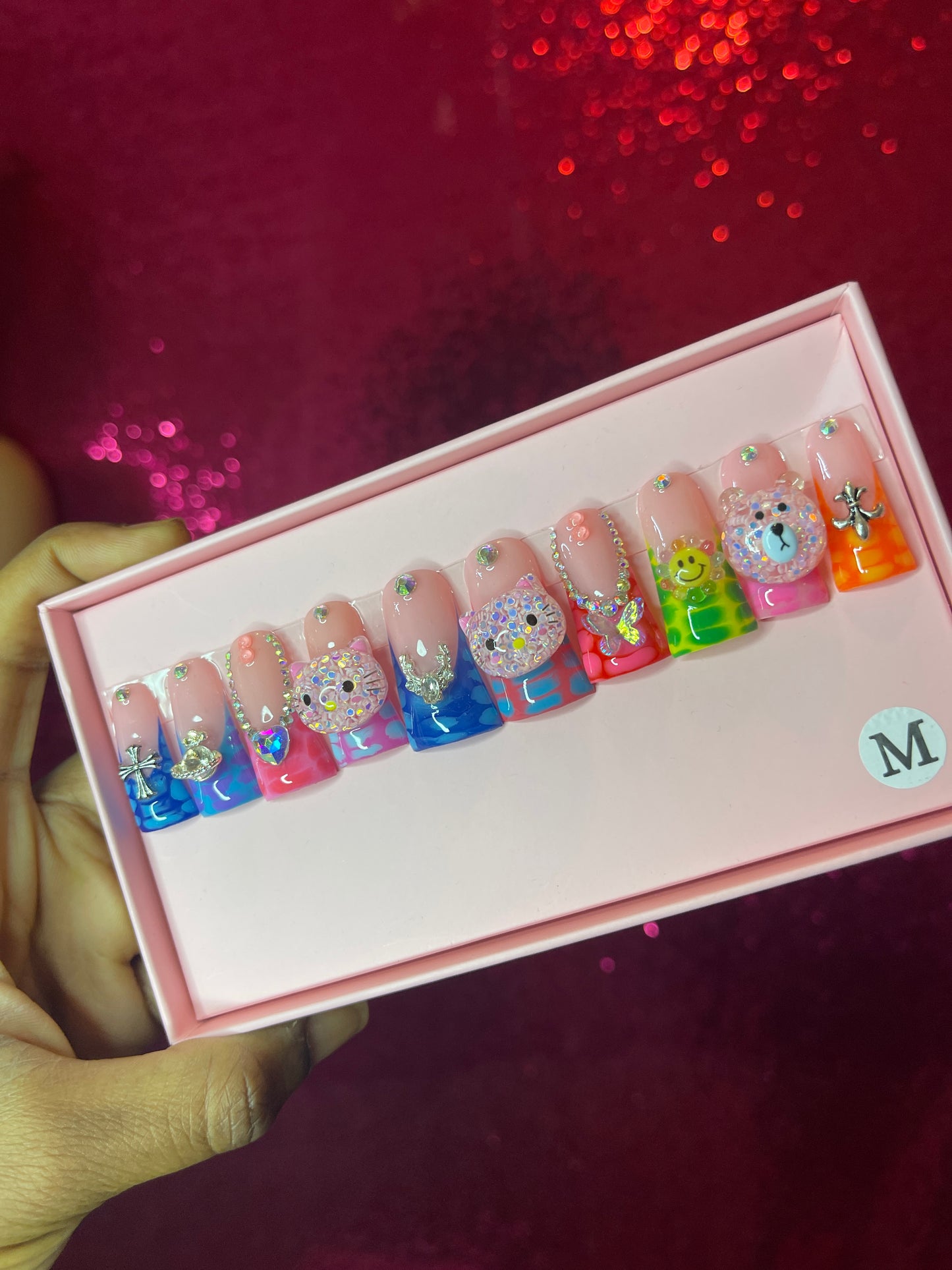 G.B.SLLC 100% Hand-Made Press On Nails Exotic Hello Kitty Duckies Set