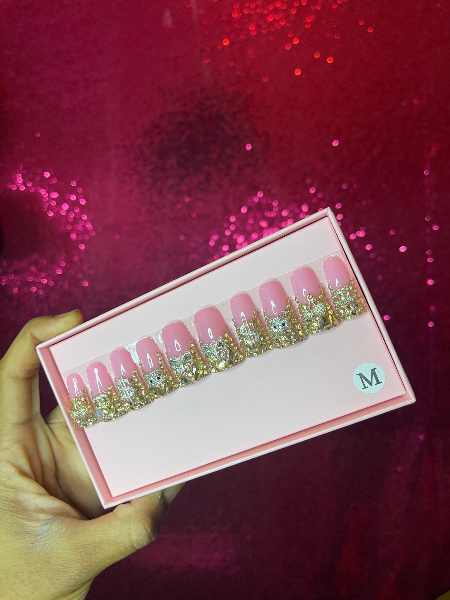 G.B.SLLC 100% Hand-Made Press On Nails 24K Gold Duckies Set