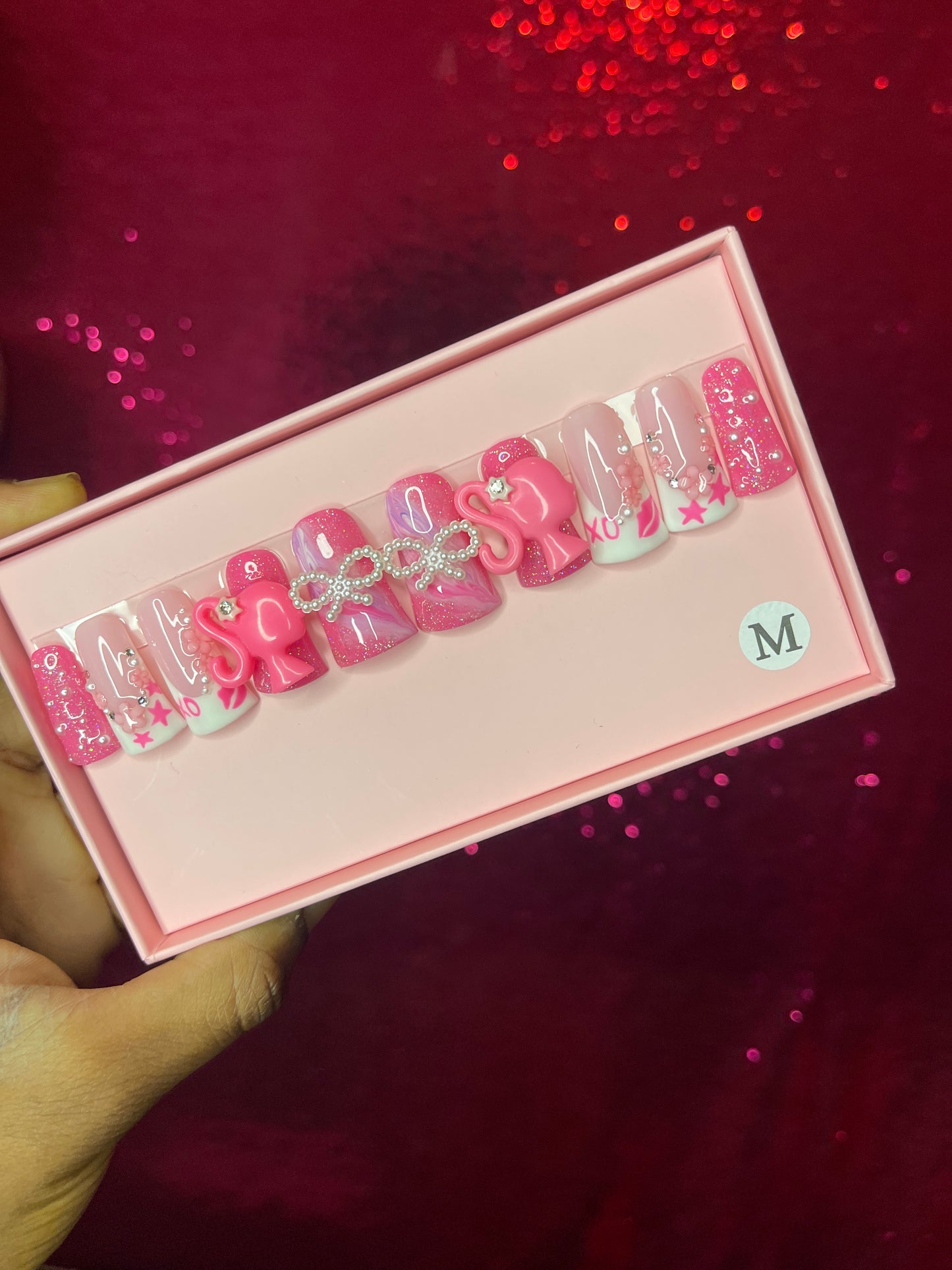 G.B.SLLC 100% Hand-Made Press On Nails Barbie Doll Duckies Set