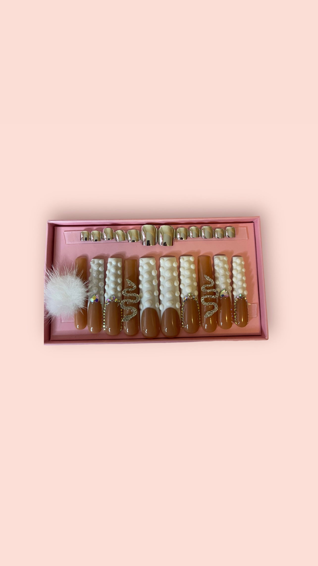 G.B.SLLC 100% Hand-Made Press On Nails Platinum Set
